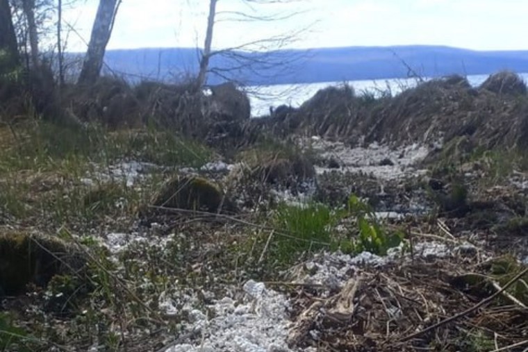 Побережье пруда в Нижнем Тагиле завалено пенопластом 
