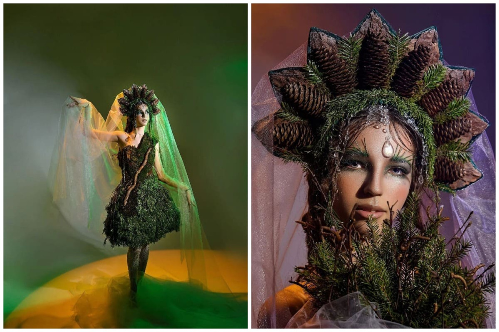 Платье из хвои и шишек: тагильчанка покорила Францию необычным нарядом | Эко-платье из Нижнего Тагила оказалось на обложке французского журнала Malvie